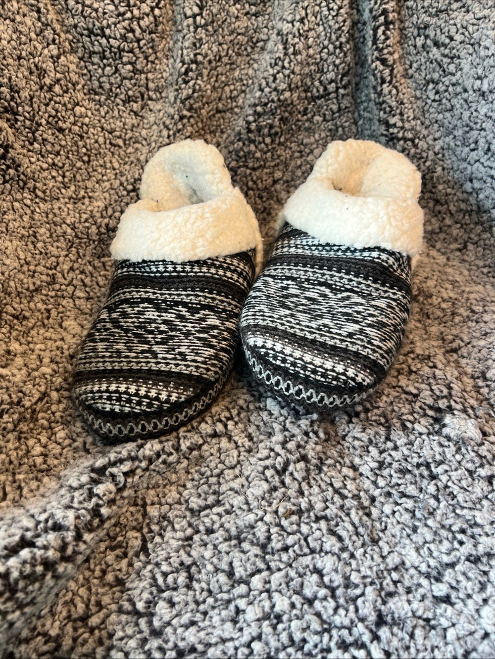 Muk Luks Black & White Knit Sherpa Cuff Slip-On Slippers